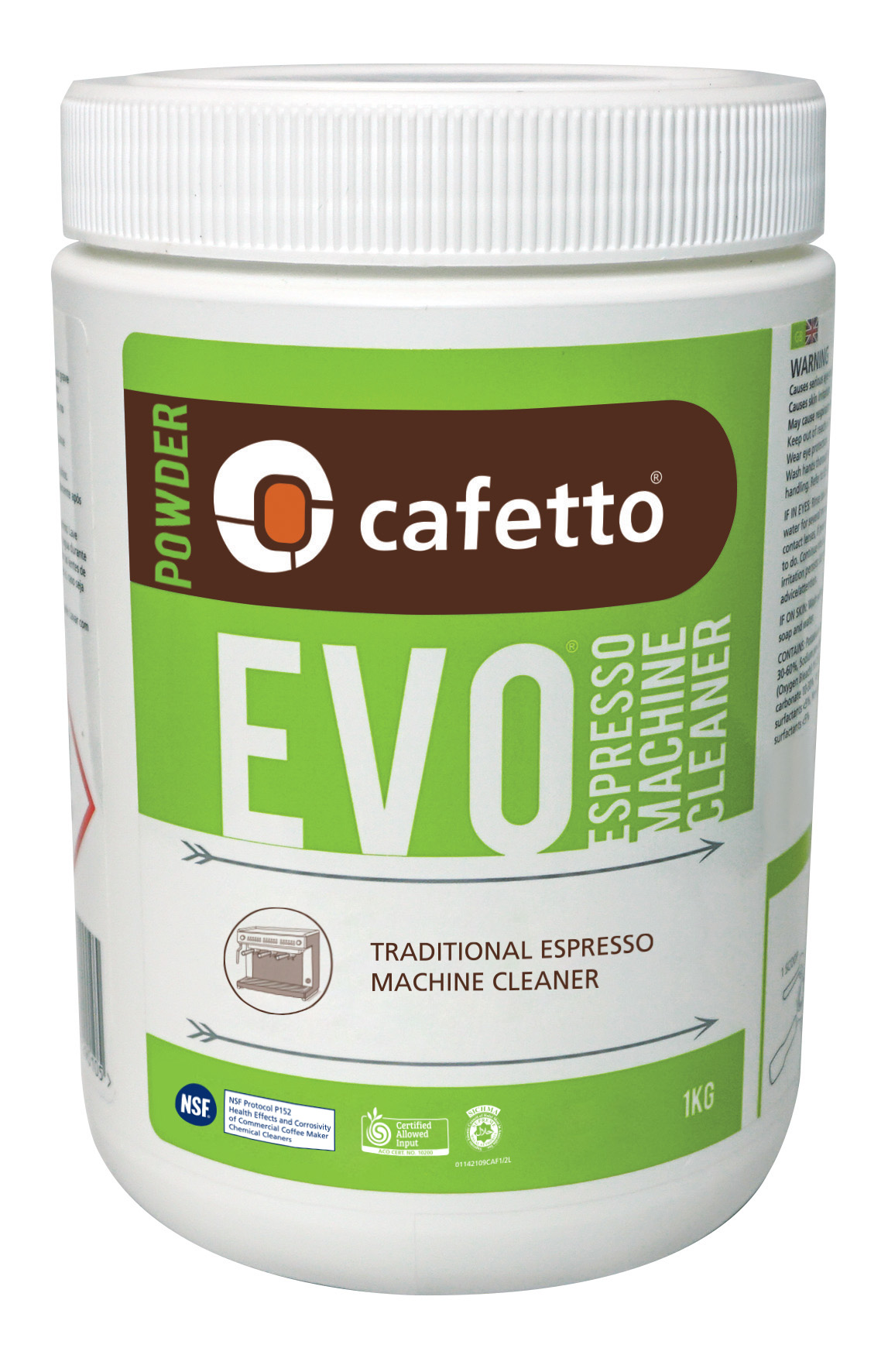 Detergent pudra organic CAFETTO EVO, pentru igienizarea espressoarelor profesionale, Borcan 1Kg