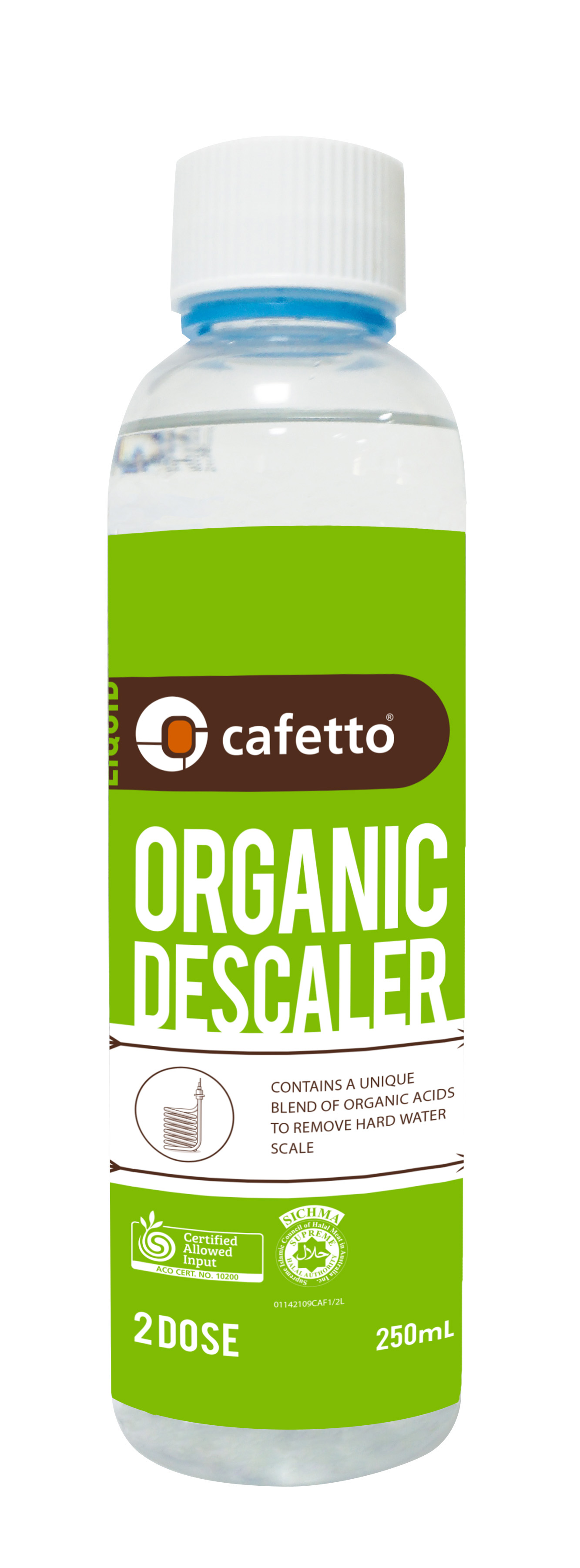 Detartrant lichid organic CAFETTO Descaler, pentru decalcifierea espressoarelor tip office, Flacon 250 ML