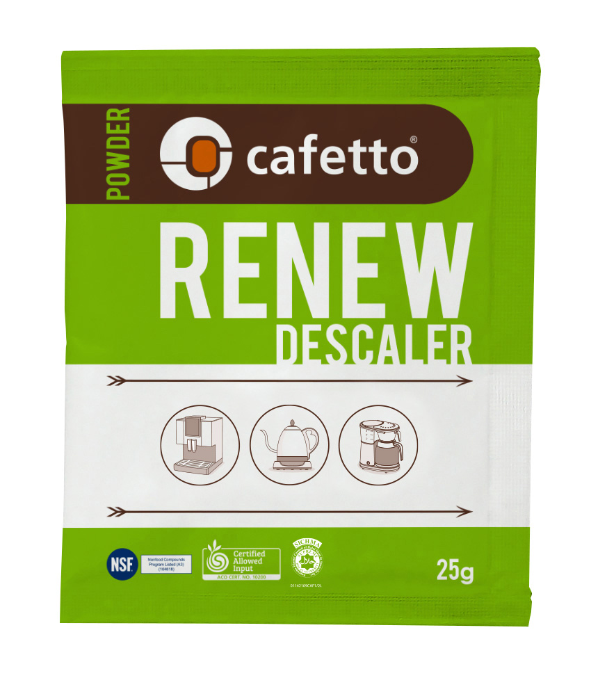 Detartrant pudra organic CAFETTO RENEW, pentru decalcifierea espressoarelor tip office, Cutie 4 plicuri x 25g