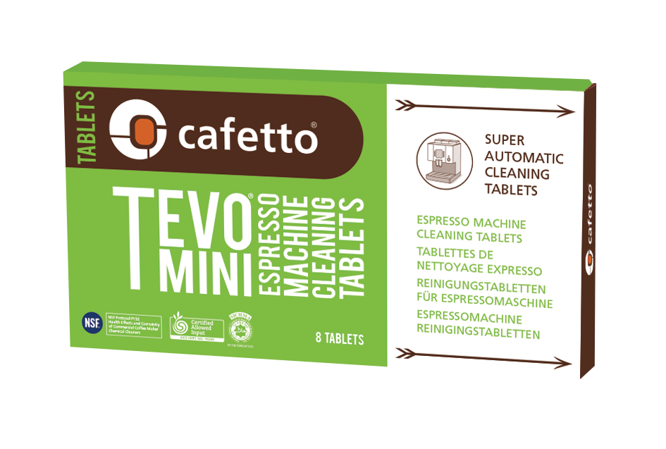 Detergent tablete organic CAFETTO TEVO Mini tablets, pentru igienizarea espressoarelor tip office, Folie 8 tablete